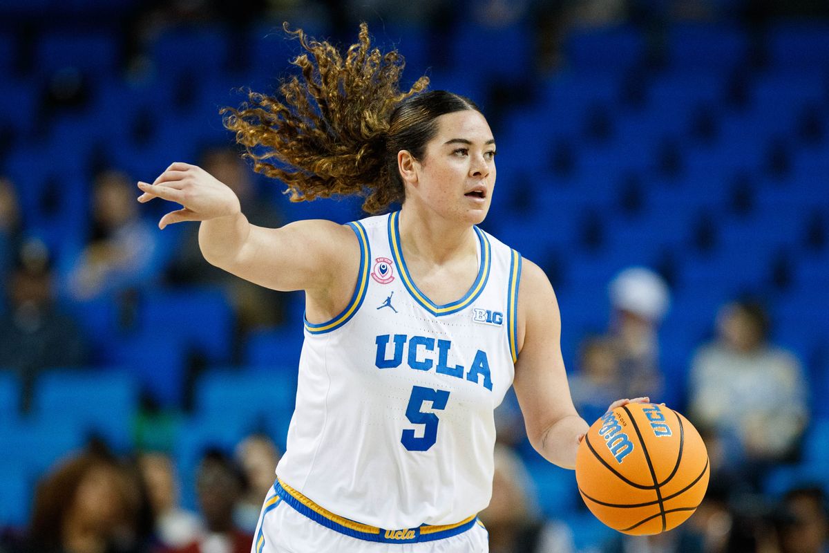 UCLA Bruins guard Charlisse Leger-Walker (5) signals during an NCAA basketball game against Long Beach State, Saturday December 20, 2025 in Los Angeles, Calif. UCLA Bruins guard Charlisse Leger-Walker (5) signals during an NCAA basketball game against Long Beach State, Saturday December 20, 2025 in Los Angeles, Calif.