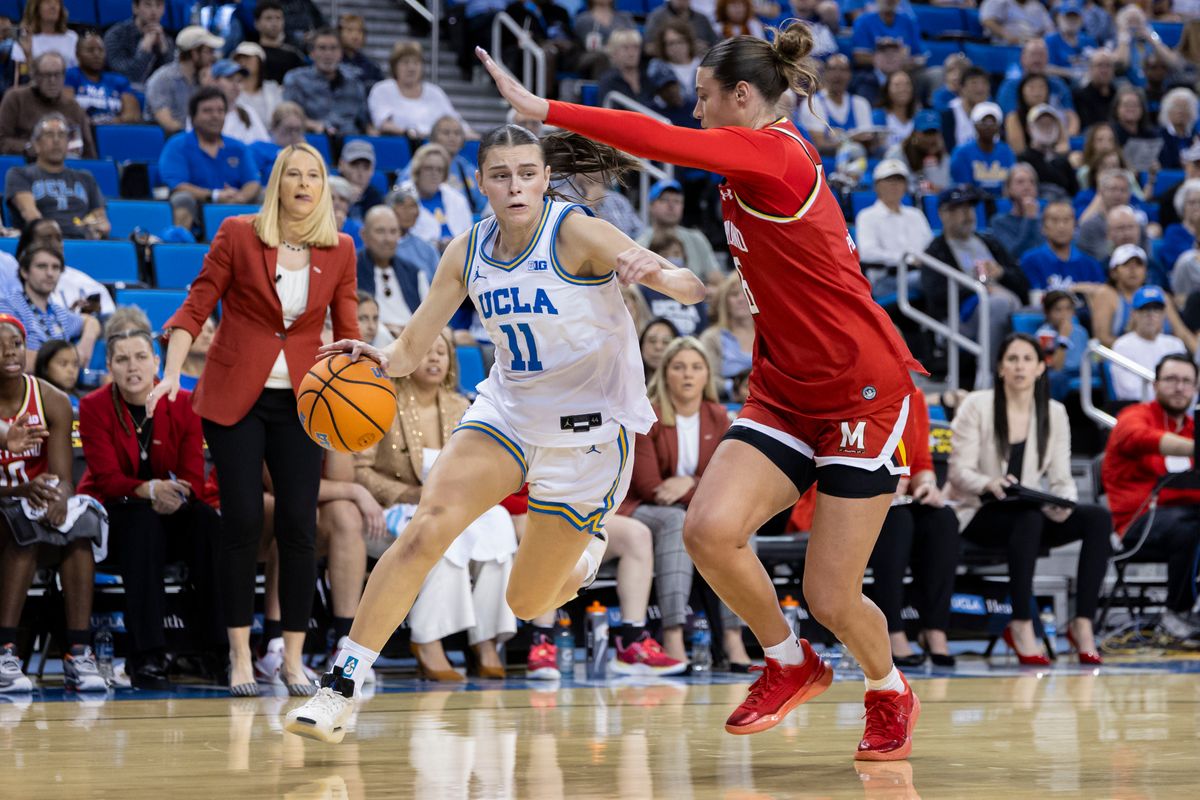 Gabriela Jaquez #11 of the UCLA Bruins drives toward the basket during an NCAA basketball game against the Maryland Terrapins, Sunday January 18, 2026 in Los Angeles, Calif. Gabriela Jaquez #11 of the UCLA Bruins drives toward the basket during an NCAA basketball game against the Maryland Terrapins, Sunday January 18, 2026 in Los Angeles, Calif.