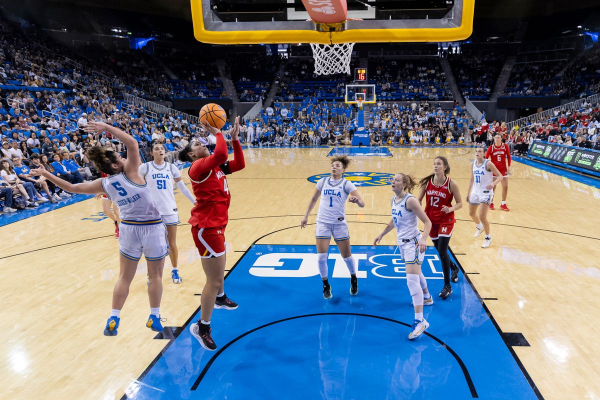Breanna Williams #40 of the Maryland Terrapins lays the ball up during an NCAA basketball game against the UCLA Bruins, Sunday January 18, 2026 in Los Angeles, Calif. Breanna Williams #40 of the Maryland Terrapins lays the ball up during an NCAA basketball game against the UCLA Bruins, Sunday January 18, 2026 in Los Angeles, Calif.