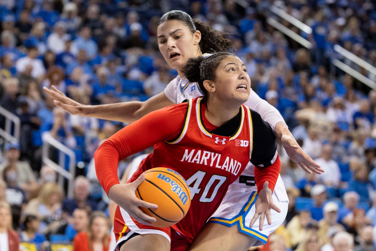 Breanna Williams #40 of the Maryland Terrapins drives towards the basket during an NCAA basketball game against the UCLA Bruins, Sunday January 18, 2026 in Los Angeles, Calif. Breanna Williams #40 of the Maryland Terrapins drives towards the basket during an NCAA basketball game against the UCLA Bruins, Sunday January 18, 2026 in Los Angeles, Calif.