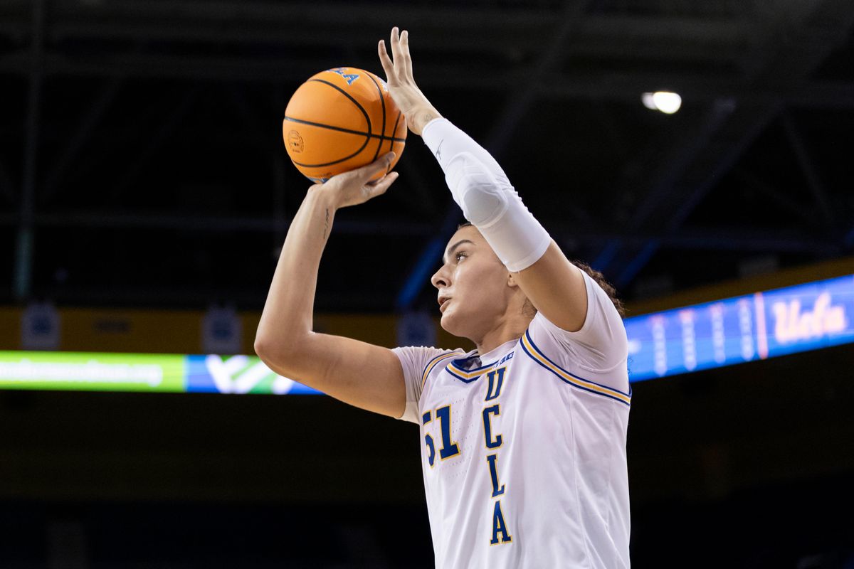 Lauren Betts #51 of the UCLA Bruins shoots the ball during an NCAA basketball game against the Purdue Boilermakers, Wednesday January 21, 2026 in Los Angeles, Calif. Lauren Betts #51 of the UCLA Bruins shoots the ball during an NCAA basketball game against the Purdue Boilermakers, Wednesday January 21, 2026 in Los Angeles, Calif.