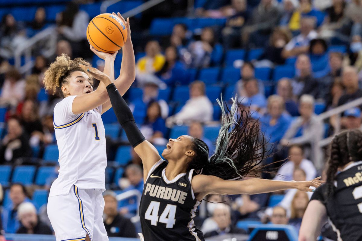 Kiki Rice #1 of the UCLA Bruins shoots the ball during an NCAA basketball game against the Purdue Boilermakers, Wednesday January 21, 2026 in Los Angeles, Calif. Kiki Rice #1 of the UCLA Bruins shoots the ball during an NCAA basketball game against the Purdue Boilermakers, Wednesday January 21, 2026 in Los Angeles, Calif.
