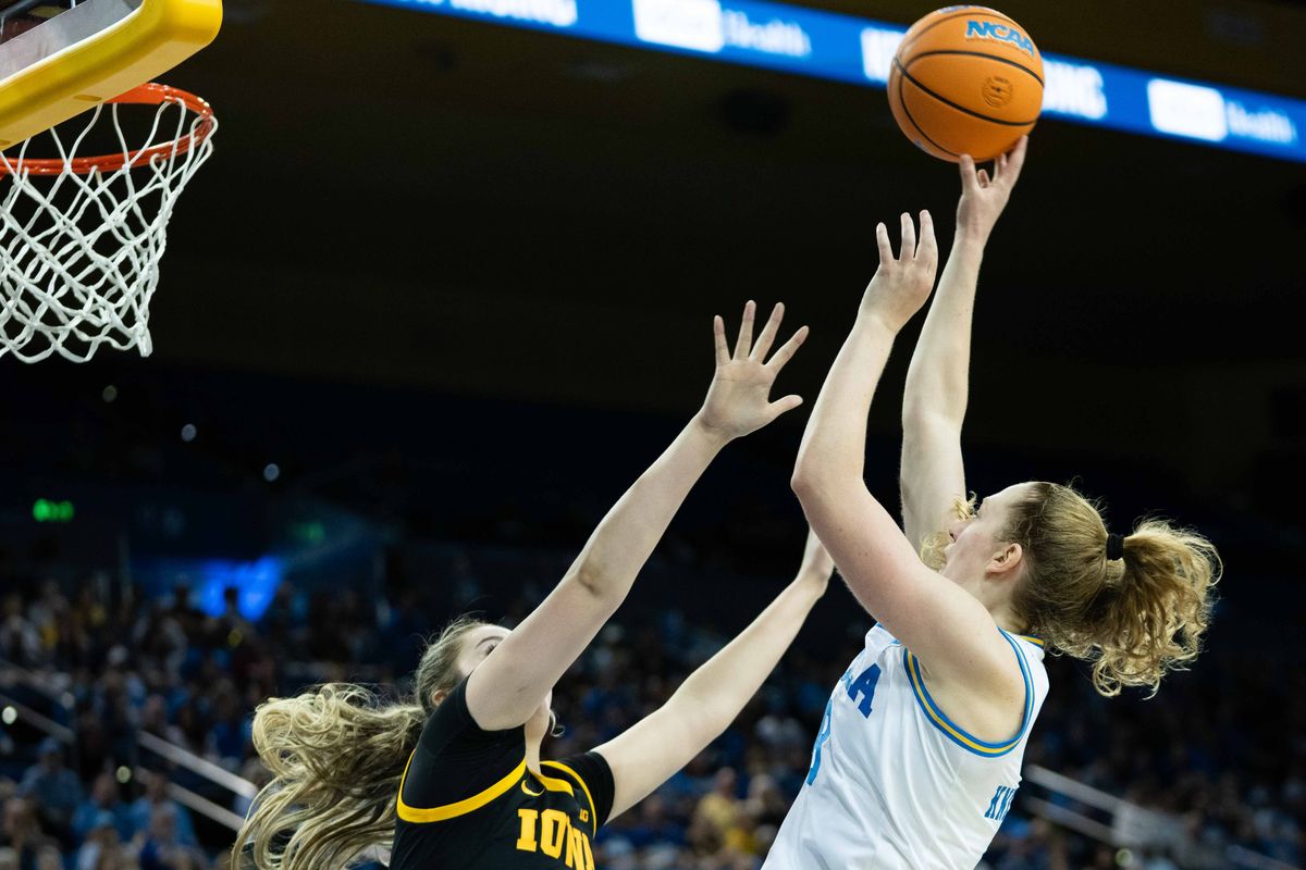 UCLA guard Gianna Kneepkens (8) shoots the ball during a Big 10 basketball game against Iowa, Sunday February 1st, 2026 in Los Angeles, California UCLA guard Gianna Kneepkens (8) shoots the ball during a Big 10 basketball game against Iowa, Sunday February 1st, 2026 in Los Angeles, California