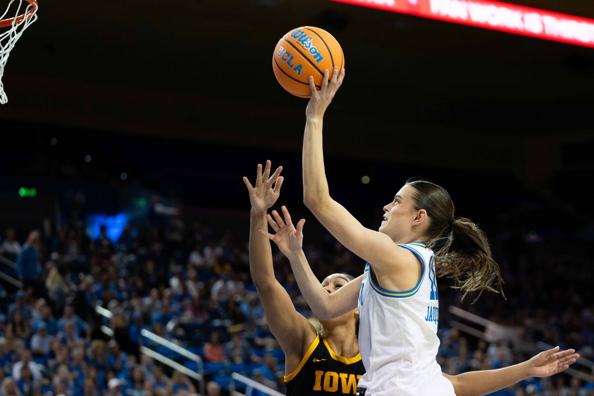 UCLA guard Gabriela Jaquez (11) shoots the ball during a Big 10 basketball game against Iowa, Sunday February 1st, 2026 in Los Angeles, California UCLA guard Gabriela Jaquez (11) shoots the ball during a Big 10 basketball game against Iowa, Sunday February 1st, 2026 in Los Angeles, California