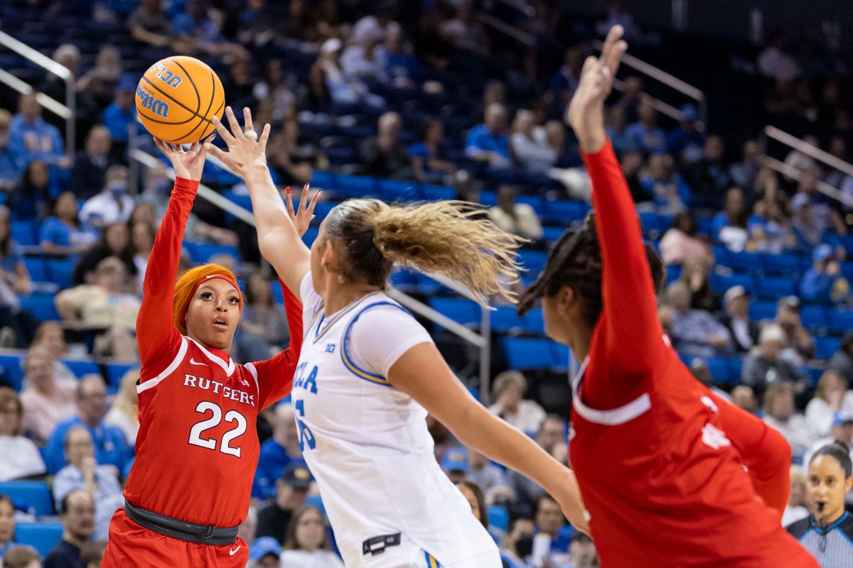 Zachara Perkins #22 of the Rutgers Scarlet Knights shoots the ball during an NCAA basketball game against the UCLA Bruins, Wednesday February 4, 2026 in Los Angeles, Calif. Zachara Perkins #22 of the Rutgers Scarlet Knights shoots the ball during an NCAA basketball game against the UCLA Bruins, Wednesday February 4, 2026 in Los Angeles, Calif.