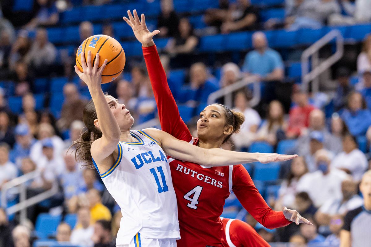 Gabriela Jaquez #11 of the UCLA Bruins lays the ball up during an NCAA basketball game against the Rutgers Scarlet Knights, Wednesday February 4, 2026 in Los Angeles, Calif. Gabriela Jaquez #11 of the UCLA Bruins lays the ball up during an NCAA basketball game against the Rutgers Scarlet Knights, Wednesday February 4, 2026 in Los Angeles, Calif.