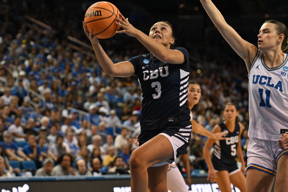 CBU guard Shawnessy Nordstrom #3 drives to the basket during an NCAA Women's Basketball game between California Baptist University and University of California Los Angeles on Saturday, March 21, 2026 at Pauley Pavilion in Los Angeles Calif CBU guard Shawnessy Nordstrom #3 drives to the basket during an NCAA Women's Basketball game between California Baptist University and University of California Los Angeles on Saturday, March 21, 2026 at Pauley Pavilion in Los Angeles Calif