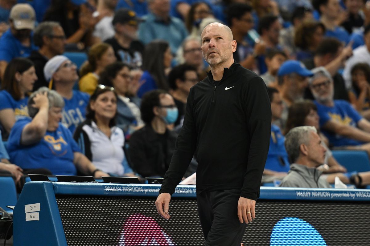 CBU head coach Jarrod Olson watches the action during an NCAA Women's Basketball game between California Baptist University and University of California Los Angeles on Saturday, March 21, 2026 at Pauley Pavilion in Los Angeles Calif CBU head coach Jarrod Olson watches the action during an NCAA Women's Basketball game between California Baptist University and University of California Los Angeles on Saturday, March 21, 2026 at Pauley Pavilion in Los Angeles Calif