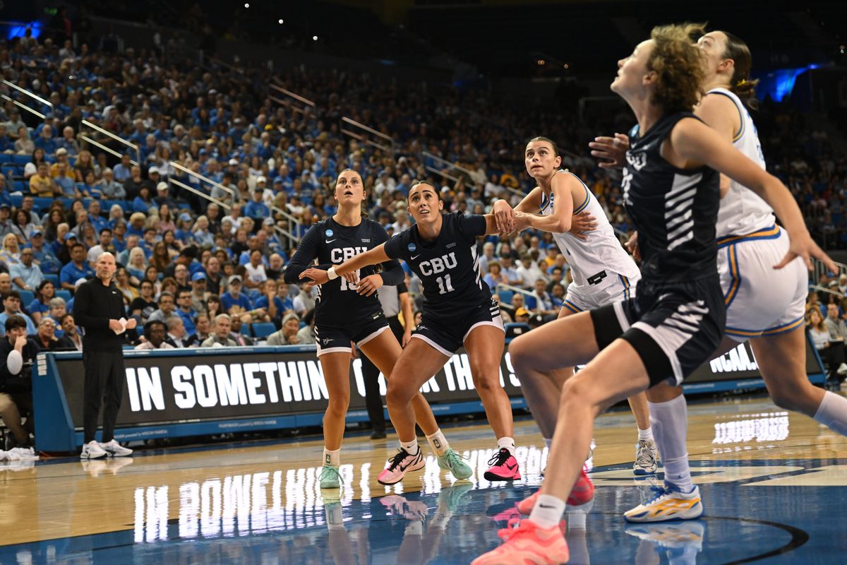 CBU guard Shawnessy Nordstrom #3 battles for the rebound during a fast break during an NCAA Women's Basketball game between California Baptist University and University of California Los Angeles on Saturday, March 21, 2026 at Pauley Pavilion in Los Angeles Calif CBU guard Shawnessy Nordstrom #3 battles for the rebound during a fast break during an NCAA Women's Basketball game between California Baptist University and University of California Los Angeles on Saturday, March 21, 2026 at Pauley Pavilion in Los Angeles Calif