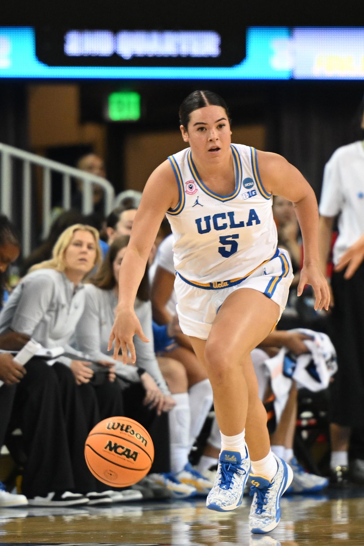 UCLA Charlisse Leger-Walker #5 dribbles the ball down court during an NCAA Women's Basketball game between California Baptist University and University of California Los Angeles on Saturday, March 21, 2026 at Pauley Pavilion in Los Angeles Calif UCLA Charlisse Leger-Walker #5 dribbles the ball down court during an NCAA Women's Basketball game between California Baptist University and University of California Los Angeles on Saturday, March 21, 2026 at Pauley Pavilion in Los Angeles Calif