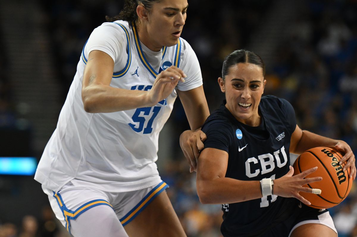 CBU guard Sofia Alonzo drives to the basket during an NCAA Women's Basketball game between California Baptist University and University of California Los Angeles on Saturday, March 21, 2026 at Pauley Pavilion in Los Angeles Calif CBU guard Sofia Alonzo drives to the basket during an NCAA Women's Basketball game between California Baptist University and University of California Los Angeles on Saturday, March 21, 2026 at Pauley Pavilion in Los Angeles Calif