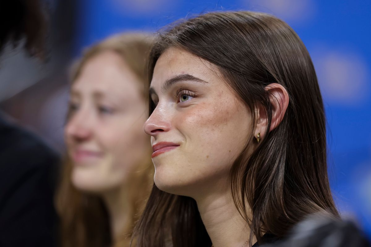 Gabriela Jaquez looks on during the celebration for the NCAA Champion UCLA Bruins Women’s basketball team, Wednesday April 8, 2026, in Los Angeles, Calif. Gabriela Jaquez looks on during the celebration for the NCAA Champion UCLA Bruins Women’s basketball team, Wednesday April 8, 2026, in Los Angeles, Calif.