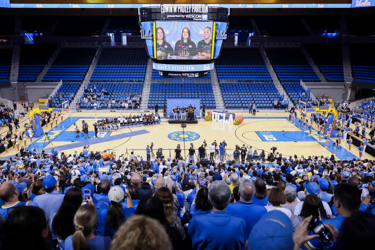 Gabriela Jaquez speaks to the crowd during the celebration for the NCAA Champion UCLA Bruins Women’s basketball team, Wednesday April 8, 2026, in Los Angeles, Calif. Gabriela Jaquez speaks to the crowd during the celebration for the NCAA Champion UCLA Bruins Women’s basketball team, Wednesday April 8, 2026, in Los Angeles, Calif.