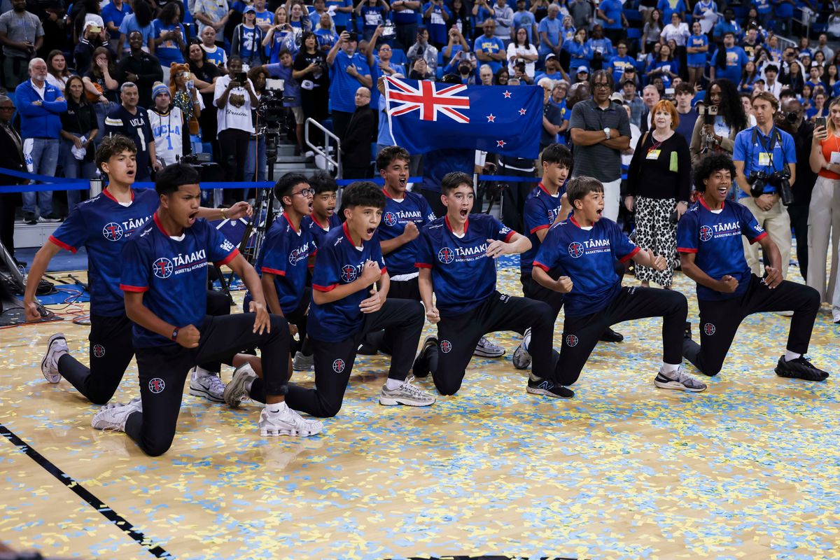 The Tāmaki Basketball Academy does a traditional New Zealand Haka dance in honor of Charlisse Leger-Walker during the celebration for the NCAA Champion UCLA Bruins Women’s basketball team, Wednesday April 8, 2026, in Los Angeles, Calif. The Tāmaki Basketball Academy does a traditional New Zealand Haka dance in honor of Charlisse Leger-Walker during the celebration for the NCAA Champion UCLA Bruins Women’s basketball team, Wednesday April 8, 2026, in Los Angeles, Calif.