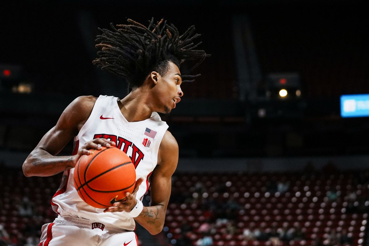 UNLV forward Naas Cunningham (24) rebounds the ball during second half of college basketball game against Montana on Tuesday, Nov. 11, 2025 at Thomas and Mack Center in Las Vegas. UNLV forward Naas Cunningham (24) rebounds the ball during second half of college basketball game against Montana on Tuesday, Nov. 11, 2025 at Thomas and Mack Center in Las Vegas.