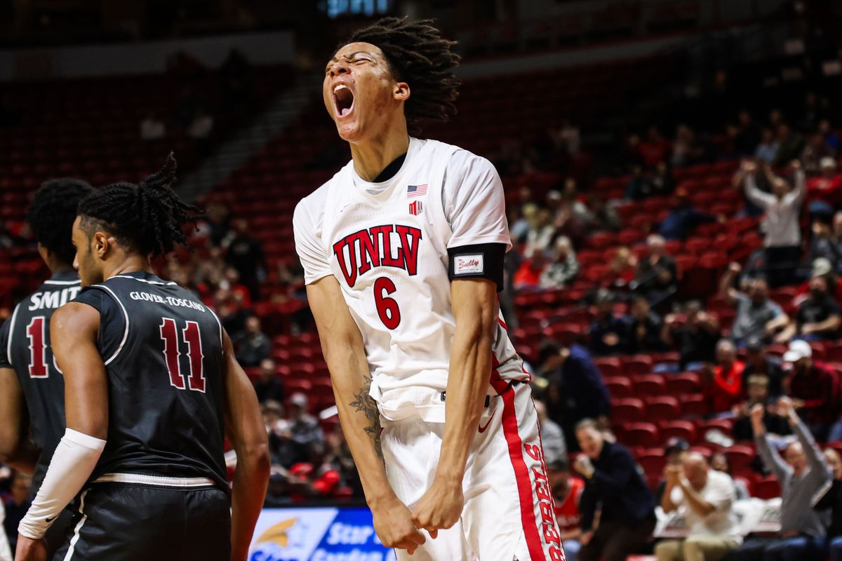 UNLV Runnin' Rebels F Tyrin Jones (6) celebrates after a score against the Saint Joseph's Hawks on Thursday November 20, 2025, in Las Vegas, Nevada. UNLV Runnin' Rebels F Tyrin Jones (6) celebrates after a score against the Saint Joseph's Hawks on Thursday November 20, 2025, in Las Vegas, Nevada.