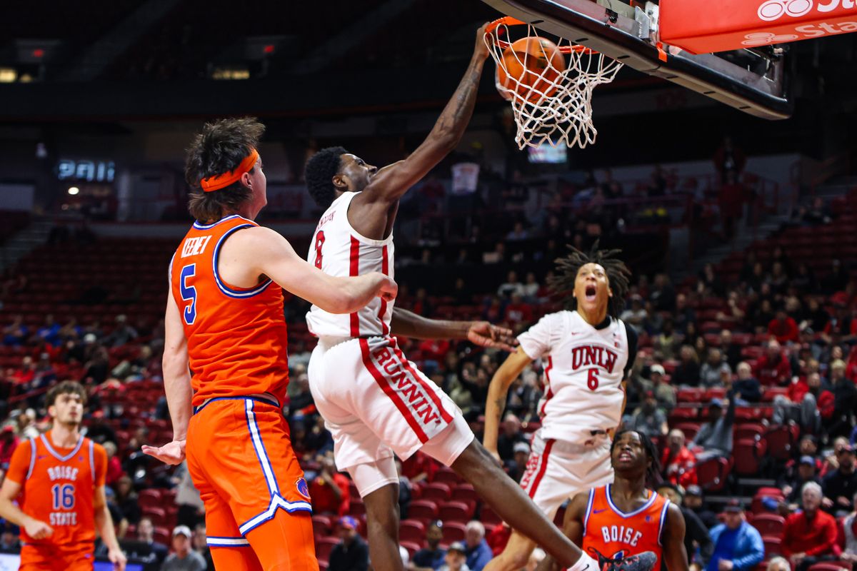 UNLV Runnin' Rebels F Kimani Hamilton (2) dunks the ball during a college basketball game against the Boise State Broncos on Tuesday January 13, 2026, in Las Vegas, Nevada. UNLV Runnin' Rebels F Kimani Hamilton (2) dunks the ball during a college basketball game against the Boise State Broncos on Tuesday January 13, 2026, in Las Vegas, Nevada.