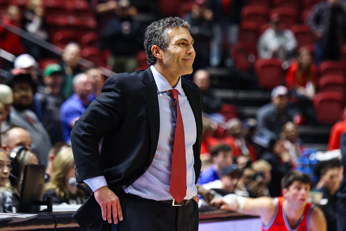 UNLV Runnin' Rebels Head Coach Josh Pastner seen smiling during a college basketball game against the Boise State Broncos on Tuesday January 13, 2026, in Las Vegas, Nevada. UNLV Runnin' Rebels Head Coach Josh Pastner seen smiling during a college basketball game against the Boise State Broncos on Tuesday January 13, 2026, in Las Vegas, Nevada.