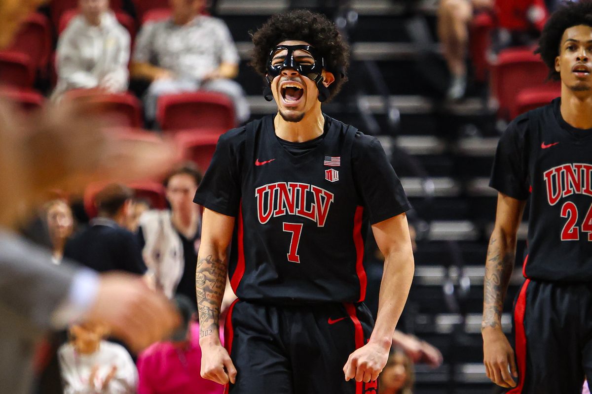 UNLV Runnin' Rebels G Al Green (7) reacts after a timeout is called during a college basketball game against the Grand Canyon Antelopes on Saturday February 7, 2026, in Las Vegas, Nevada. UNLV Runnin' Rebels G Al Green (7) reacts after a timeout is called during a college basketball game against the Grand Canyon Antelopes on Saturday February 7, 2026, in Las Vegas, Nevada.