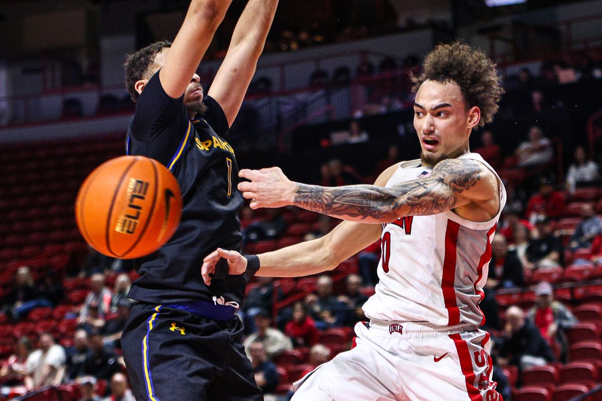 UNLV Runnin' Rebels G Dravyn Gibbs-Lawhorn (0) passes the ball during a college basketball game against the San Jose State Spartans on Tuesday February 10, 2026, in Las Vegas, Nevada. UNLV Runnin' Rebels G Dravyn Gibbs-Lawhorn (0) passes the ball during a college basketball game against the San Jose State Spartans on Tuesday February 10, 2026, in Las Vegas, Nevada.