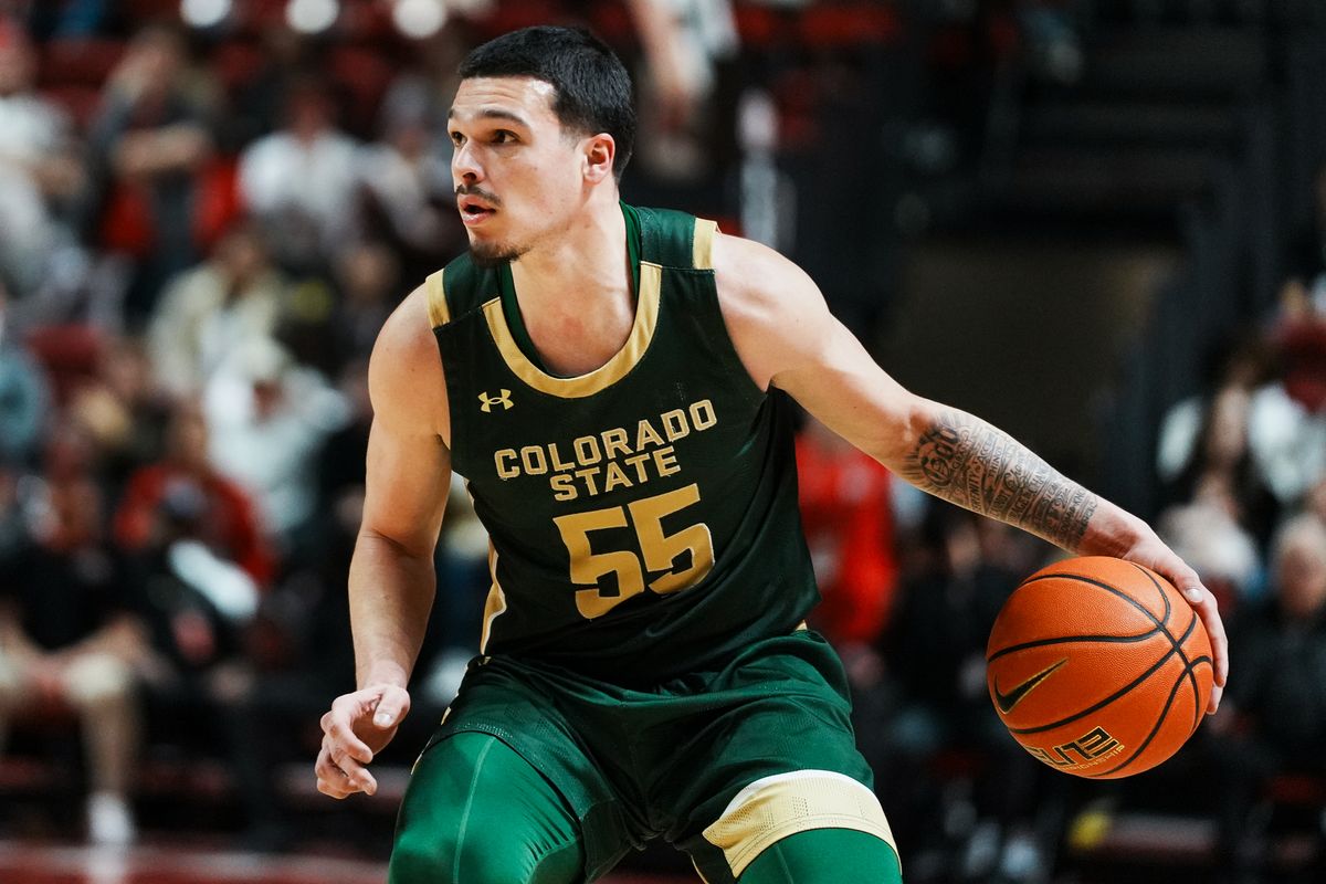 Colorado State guard Jevin Muniz (55) takes the ball down the court during second half of college basketball game against UNLV on Wednesday, Feb. 18, 2026 at Thomas & Mack Arena in Las Vegas. Colorado State guard Jevin Muniz (55) takes the ball down the court during second half of college basketball game against UNLV on Wednesday, Feb. 18, 2026 at Thomas & Mack Arena in Las Vegas.