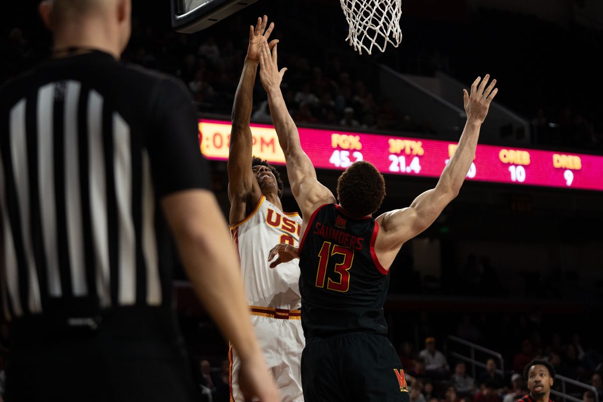 USC Trojans Guard Jerry Easter II (8) shoots a floater during a men's college basketball game against the Maryland Terrapins, Tuesday January 13th, 2026 at Galen Center in Los Angeles, Calif. USC Trojans Guard Jerry Easter II (8) shoots a floater during a men's college basketball game against the Maryland Terrapins, Tuesday January 13th, 2026 at Galen Center in Los Angeles, Calif.