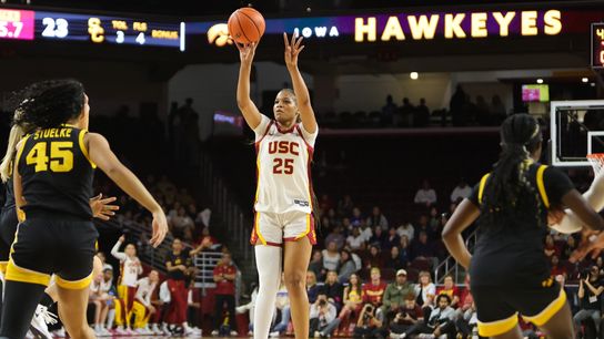 USC notches upset win against No.8 Iowa Hawkeyes behind fiery second half taken GALEN CENTER  (USC)