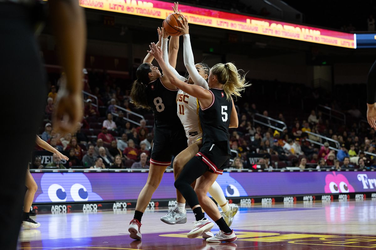 USC guard Kennedy Smith (11) fights through defense during a Big Ten college basketball game against the Hoosiers, Thursday February 12, 2026 in Los Angeles. USC guard Kennedy Smith (11) fights through defense during a Big Ten college basketball game against the Hoosiers, Thursday February 12, 2026 in Los Angeles.