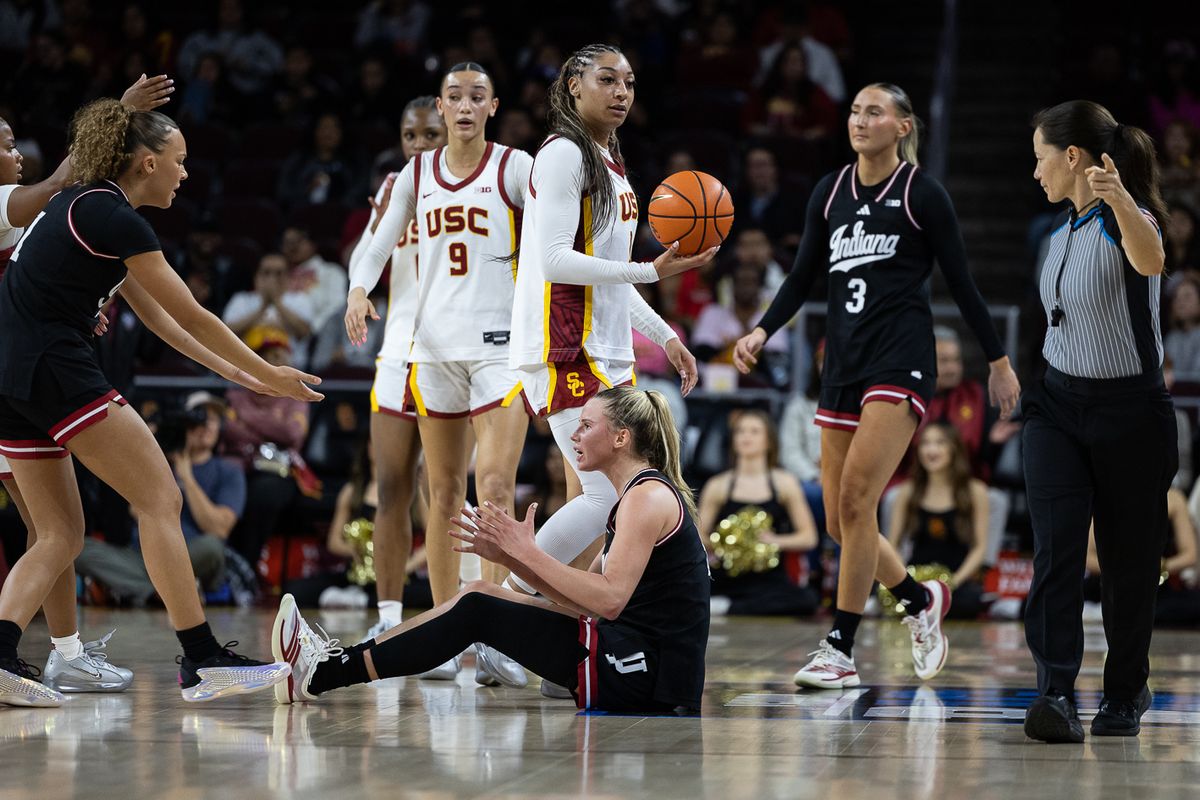 USC guard Kennedy Smith (11) reacts during a Big Ten college basketball game against the Hoosiers, Thursday February 12, 2026 in Los Angeles. USC guard Kennedy Smith (11) reacts during a Big Ten college basketball game against the Hoosiers, Thursday February 12, 2026 in Los Angeles.