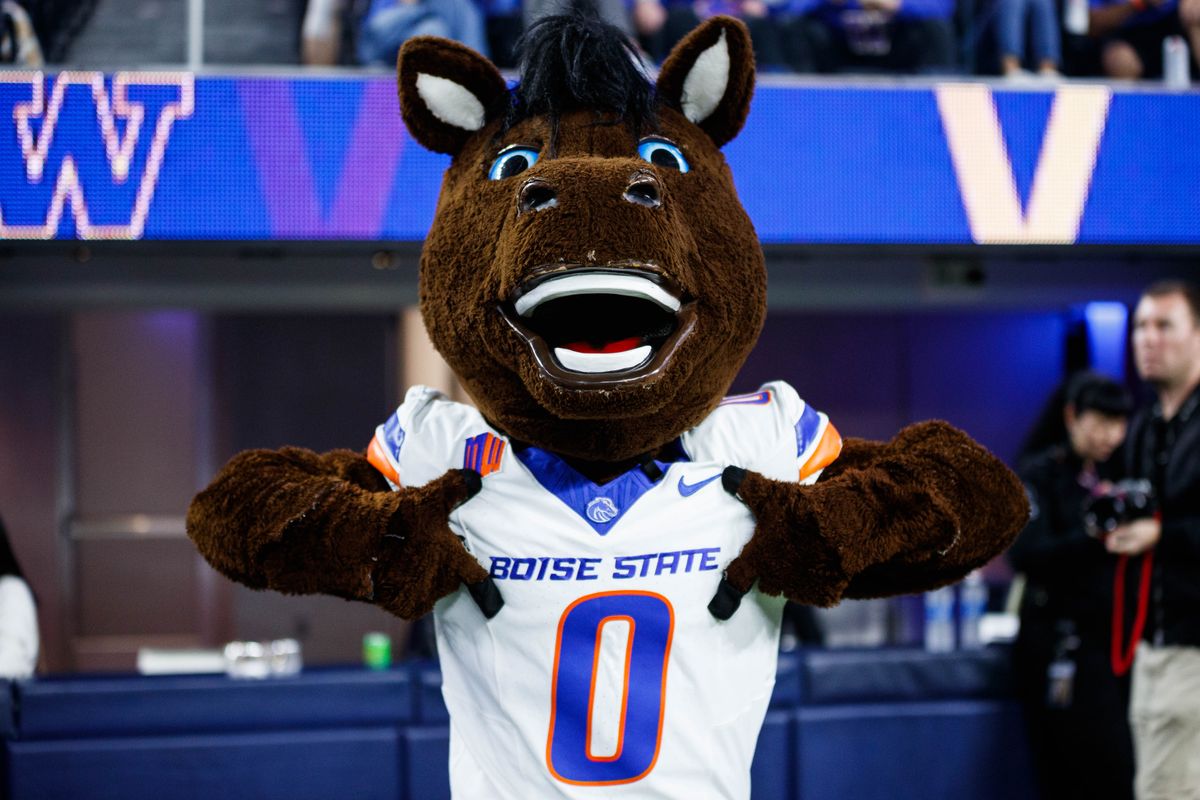 Boise State Broncos mascot Buster Bronco poses for a photo during the LA Bowl against the Washington Huskies on December 13, 2025 in Los Angeles, California. Boise State Broncos mascot Buster Bronco poses for a photo during the LA Bowl against the Washington Huskies on December 13, 2025 in Los Angeles, California.