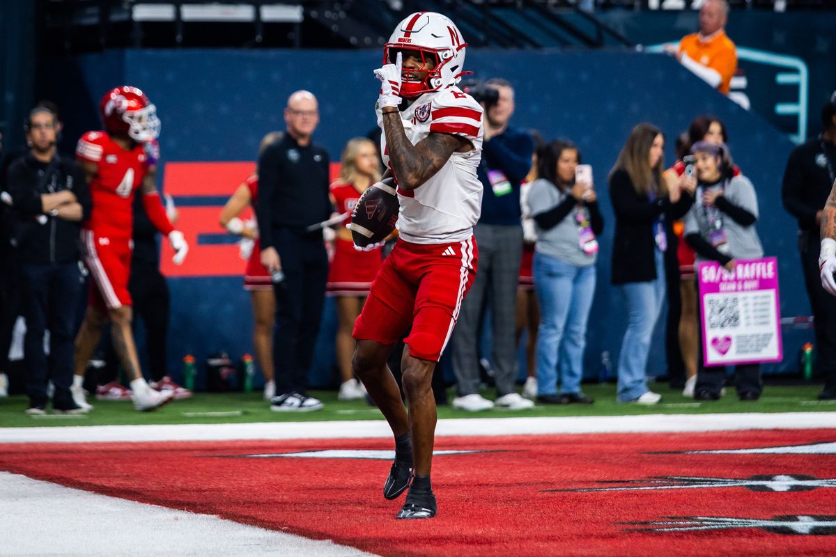 Nebraska Huskers wide receiver Jacory Barney Jr. (2) hushes the crowd after scoring a touchdown during the SRS Distribution Las Vegas Bowl game between the Nebraska Huskers and the Utah Utes, Sunday December 31, 2025 in Las Vegas, Nev. Nebraska Huskers wide receiver Jacory Barney Jr. (2) hushes the crowd after scoring a touchdown during the SRS Distribution Las Vegas Bowl game between the Nebraska Huskers and the Utah Utes, Sunday December 31, 2025 in Las Vegas, Nev.