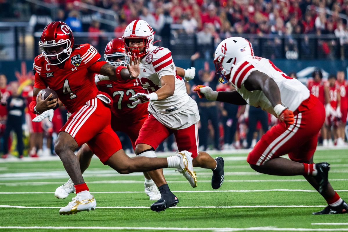 Utah Utes quarterback Devon Dampier (4) runs with the ball and looks to stiff arm a defender during the SRS Distribution Las Vegas Bowl game between the Nebraska Huskers and the Utah Utes, Sunday December 31, 2025 in Las Vegas, Nev. Utah Utes quarterback Devon Dampier (4) runs with the ball and looks to stiff arm a defender during the SRS Distribution Las Vegas Bowl game between the Nebraska Huskers and the Utah Utes, Sunday December 31, 2025 in Las Vegas, Nev.