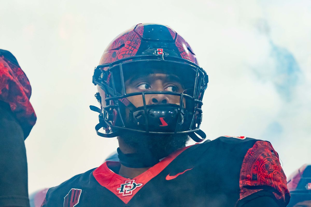 San Diego State players walk through smoke while being announced before an NCAA Football game between San Jose State and San Diego State, Saturday November 22, 2025 in San Diego, Calif. San Diego State players walk through smoke while being announced before an NCAA Football game between San Jose State and San Diego State, Saturday November 22, 2025 in San Diego, Calif.