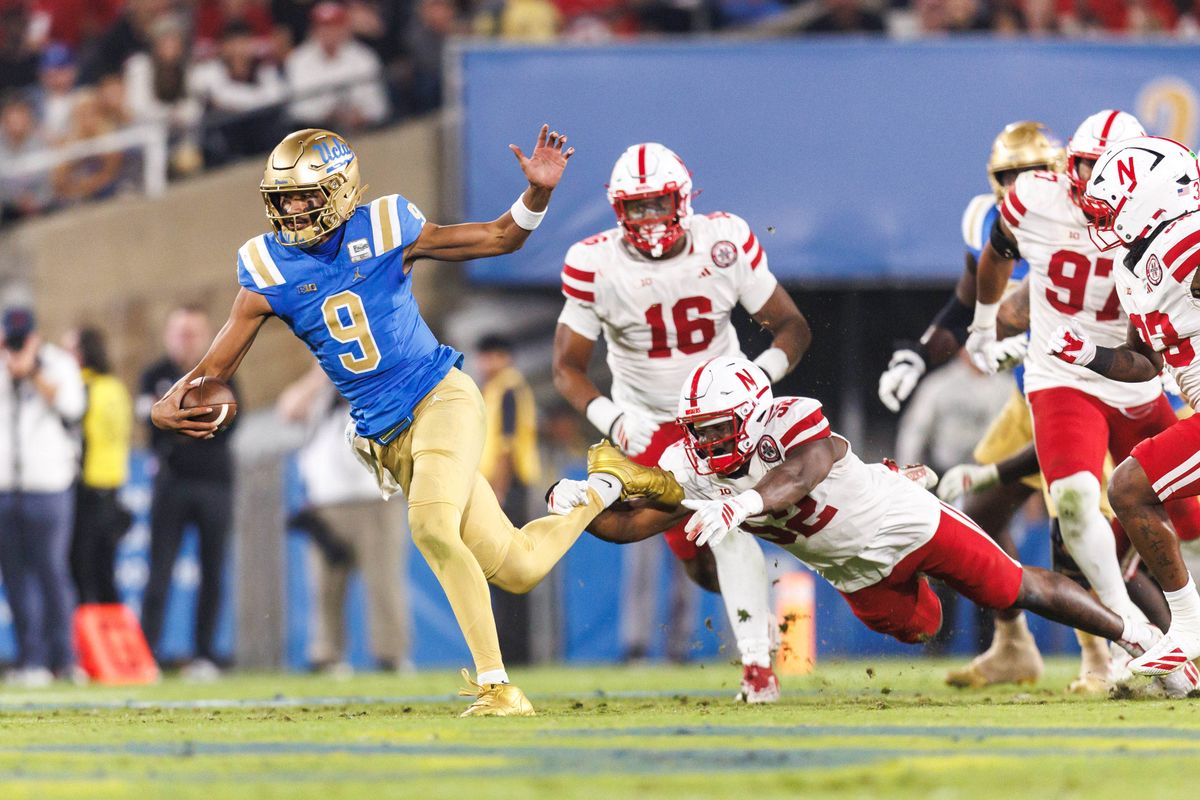UCLA Bruins quarterback Nico Iamaleava (9) runs the ball during the game against Nebraska Cornhuskers at Rose Bowl Stadium on November 8, 2025 in Pasadena, California. UCLA Bruins quarterback Nico Iamaleava (9) runs the ball during the game against Nebraska Cornhuskers at Rose Bowl Stadium on November 8, 2025 in Pasadena, California.