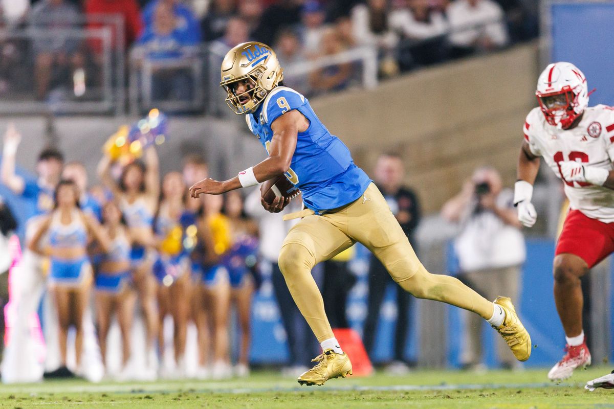 UCLA Bruins quarterback Nico Iamaleava (9) runs the ball during the game against Nebraska Cornhuskers at Rose Bowl Stadium on November 8, 2025 in Pasadena, California. UCLA Bruins quarterback Nico Iamaleava (9) runs the ball during the game against Nebraska Cornhuskers at Rose Bowl Stadium on November 8, 2025 in Pasadena, California.
