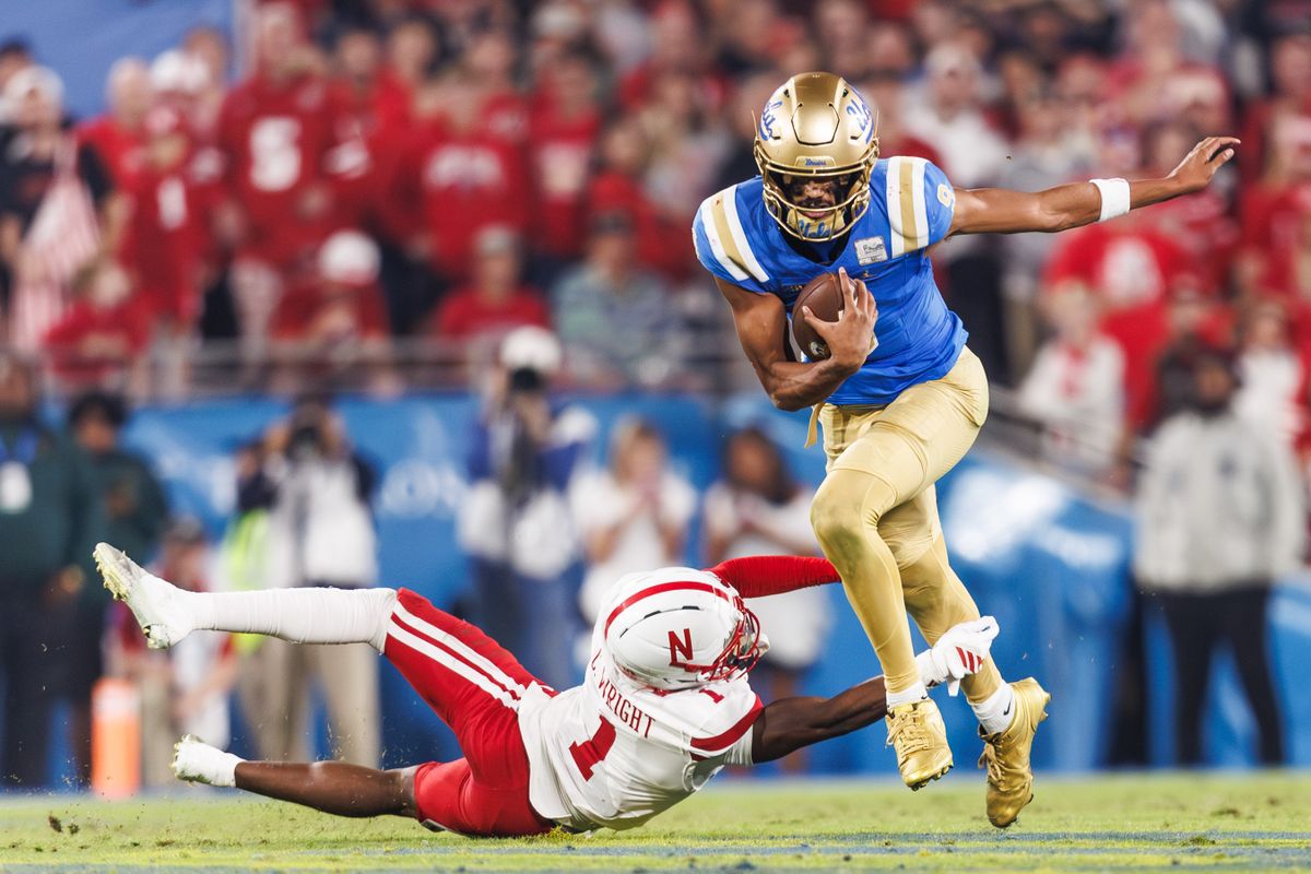 UCLA Bruins quarterback Nico Iamaleava (9) runs the ball during the game against Nebraska Cornhuskers at Rose Bowl Stadium on November 8, 2025 in Pasadena, California. UCLA Bruins quarterback Nico Iamaleava (9) runs the ball during the game against Nebraska Cornhuskers at Rose Bowl Stadium on November 8, 2025 in Pasadena, California.