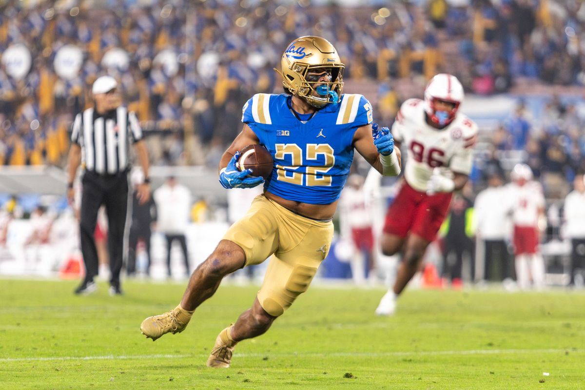 UCLA Bruins running back Anthony Frias II (22) runs in for a touchdown during the game against Nebraska Cornhuskers at Rose Bowl Stadium on November 8, 2025 in Pasadena, California. UCLA Bruins running back Anthony Frias II (22) runs in for a touchdown during the game against Nebraska Cornhuskers at Rose Bowl Stadium on November 8, 2025 in Pasadena, California.