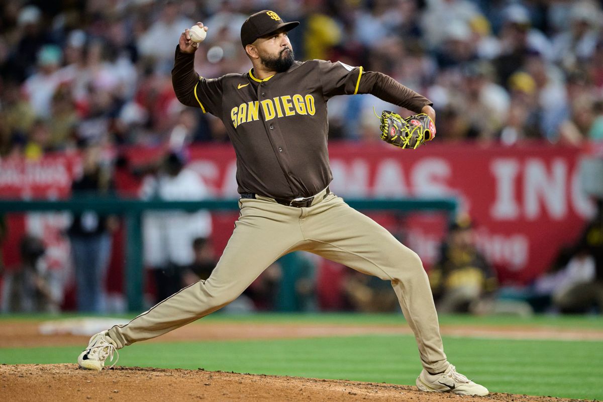 The San Diego Padres Germán Márquez #33 pitches during an MLB game against the Los Angeles Angels, April 18th, 2026 in Anaheim California. The San Diego Padres Germán Márquez #33 pitches during an MLB game against the Los Angeles Angels, April 18th, 2026 in Anaheim California.