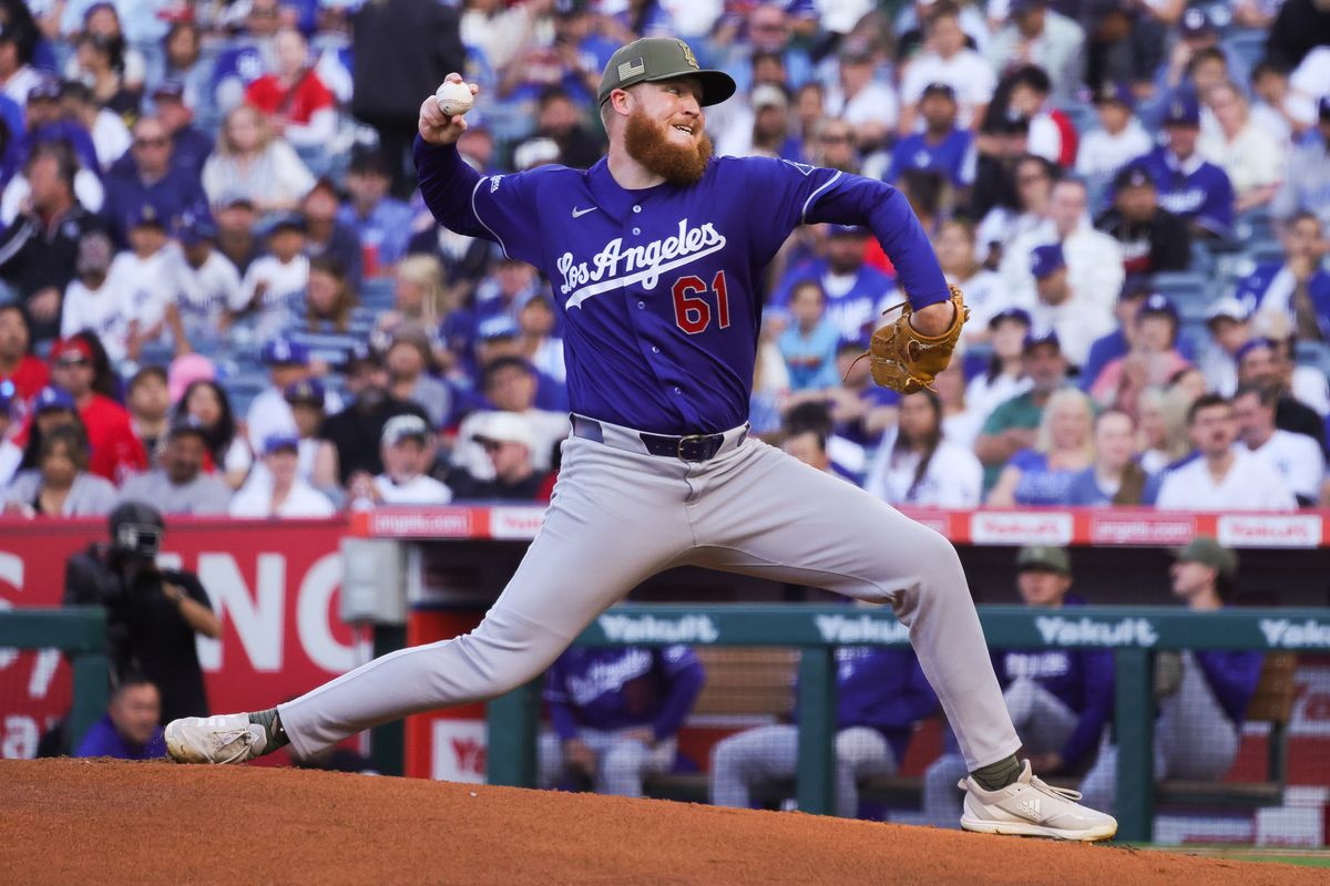 Los Angeles Dodgers right-handed pitcher Will Klein (61) pitches during the MLB game against the Los Angeles Angels Friday May 15th, 2026 at Angel's Stadium in Anaheim, Calif. Los Angeles Dodgers right-handed pitcher Will Klein (61) pitches during the MLB game against the Los Angeles Angels Friday May 15th, 2026 at Angel's Stadium in Anaheim, Calif.