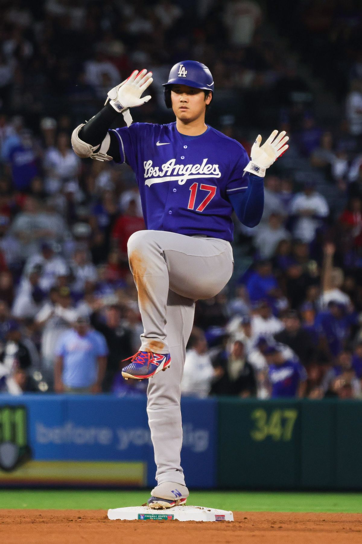 Los Angeles Dodgers two-way player Shohei Ohtani (17) celebrates during the MLB game against the Los Angeles Angels Friday May 15th, 2026 at Angel's Stadium in Anaheim, Calif. Los Angeles Dodgers two-way player Shohei Ohtani (17) celebrates during the MLB game against the Los Angeles Angels Friday May 15th, 2026 at Angel's Stadium in Anaheim, Calif.