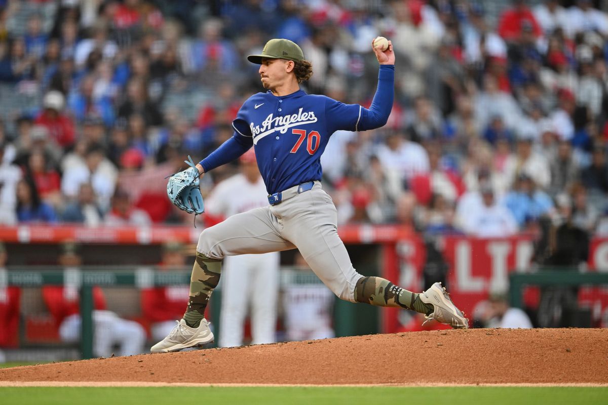 The Los Angeles Dodgers Justin Wrobleski #70 pitches during an MLB game against the Los Angeles Angels, May 16th, 2026 at Angels Stadium in Anaheim, California. The Los Angeles Dodgers Justin Wrobleski #70 pitches during an MLB game against the Los Angeles Angels, May 16th, 2026 at Angels Stadium in Anaheim, California.
