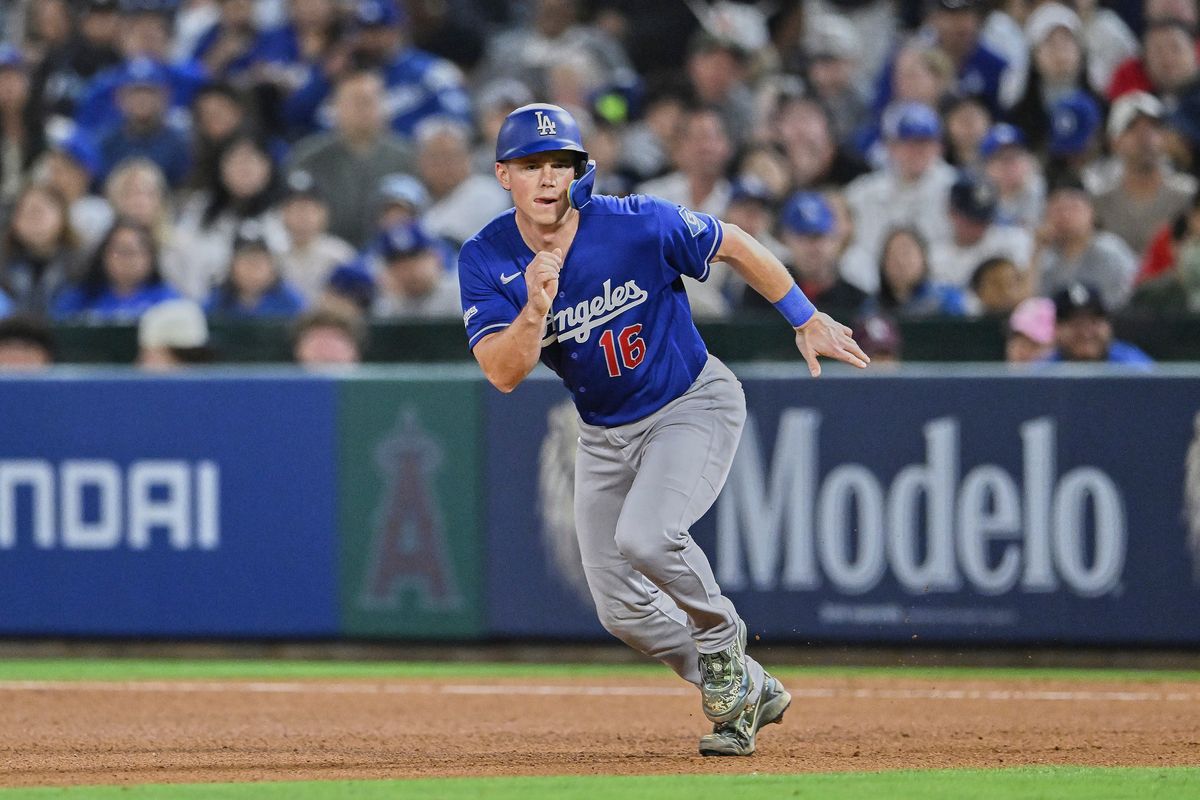 The Los Angeles Dodgers Will Smith #16 runs to second base during an MLB game against the Los Angeles Angels, May 16th, 2026 at Angels Stadium in Anaheim, California. The Los Angeles Dodgers Will Smith #16 runs to second base during an MLB game against the Los Angeles Angels, May 16th, 2026 at Angels Stadium in Anaheim, California.