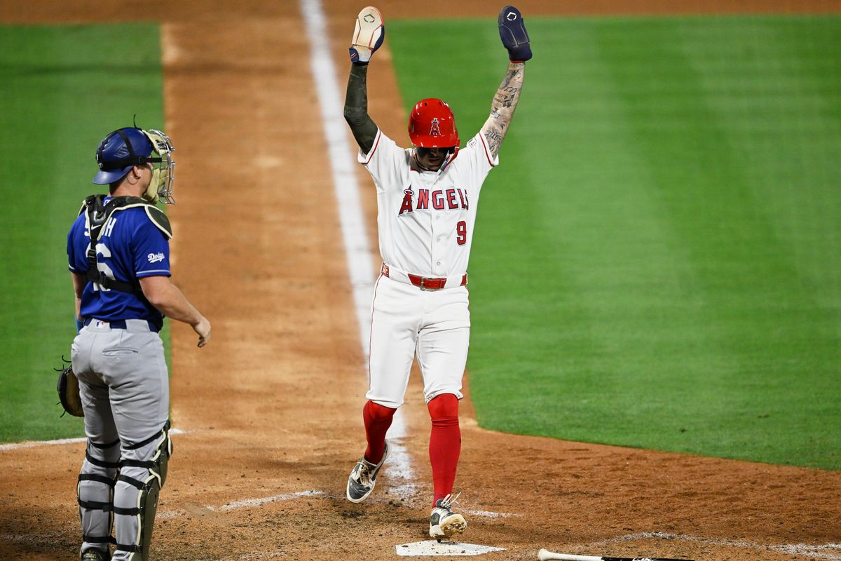 The Los Angeles Angels Zach Neto #9 celebrates a run during an MLB game against The Los Angeles Dodgers on May 16th, 2026 at Angels Stadium in Anaheim, California. The Los Angeles Angels Zach Neto #9 celebrates a run during an MLB game against The Los Angeles Dodgers on May 16th, 2026 at Angels Stadium in Anaheim, California.