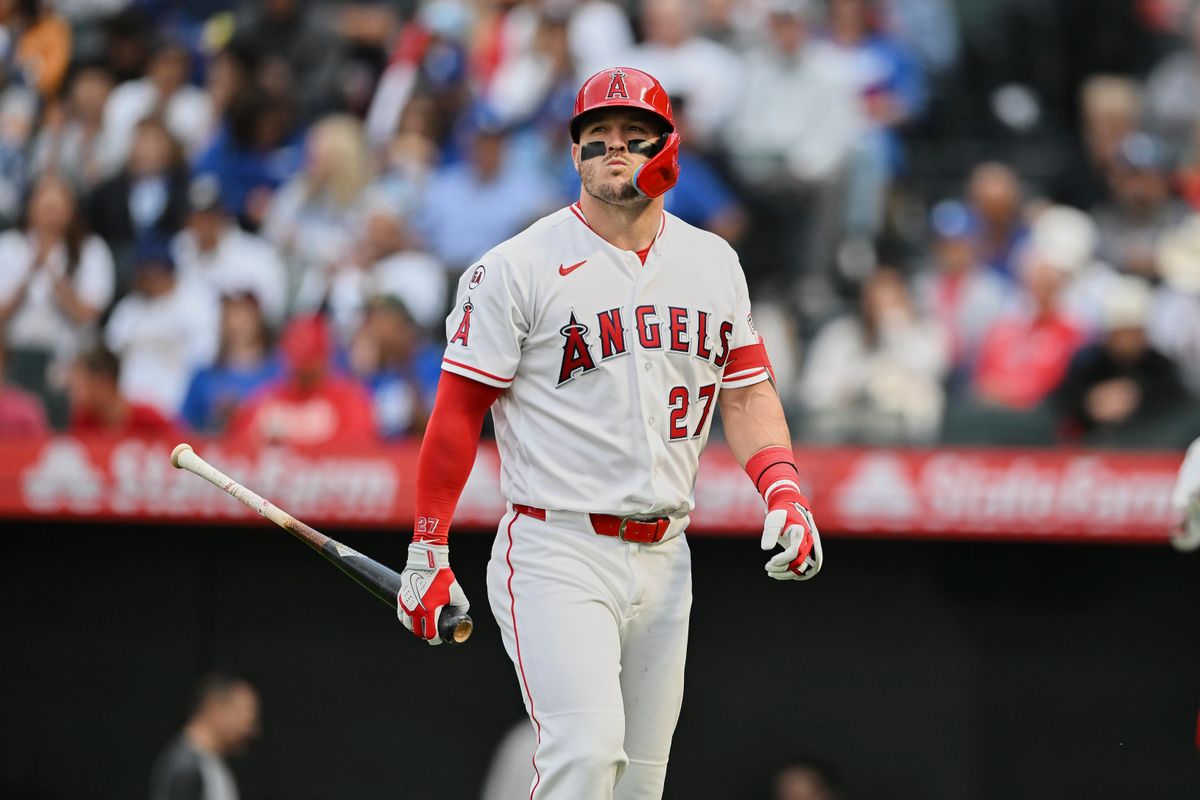 The Los Angeles Angels Mike Trout #27 bats during an MLB game against The Los Angeles Dodgers on May 16th, 2026 at Angels Stadium in Anaheim, California. The Los Angeles Angels Mike Trout #27 bats during an MLB game against The Los Angeles Dodgers on May 16th, 2026 at Angels Stadium in Anaheim, California.