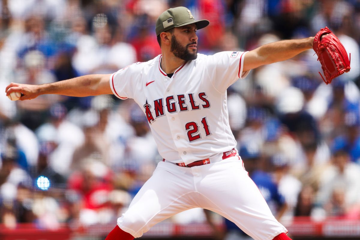 Grayson Rodriguez #21 of the Los Angeles Angels pitches during the game against the Los Angeles Dodgers at Angel Stadium of Anaheim on May 17, 2026 in Anaheim, California. Grayson Rodriguez #21 of the Los Angeles Angels pitches during the game against the Los Angeles Dodgers at Angel Stadium of Anaheim on May 17, 2026 in Anaheim, California.