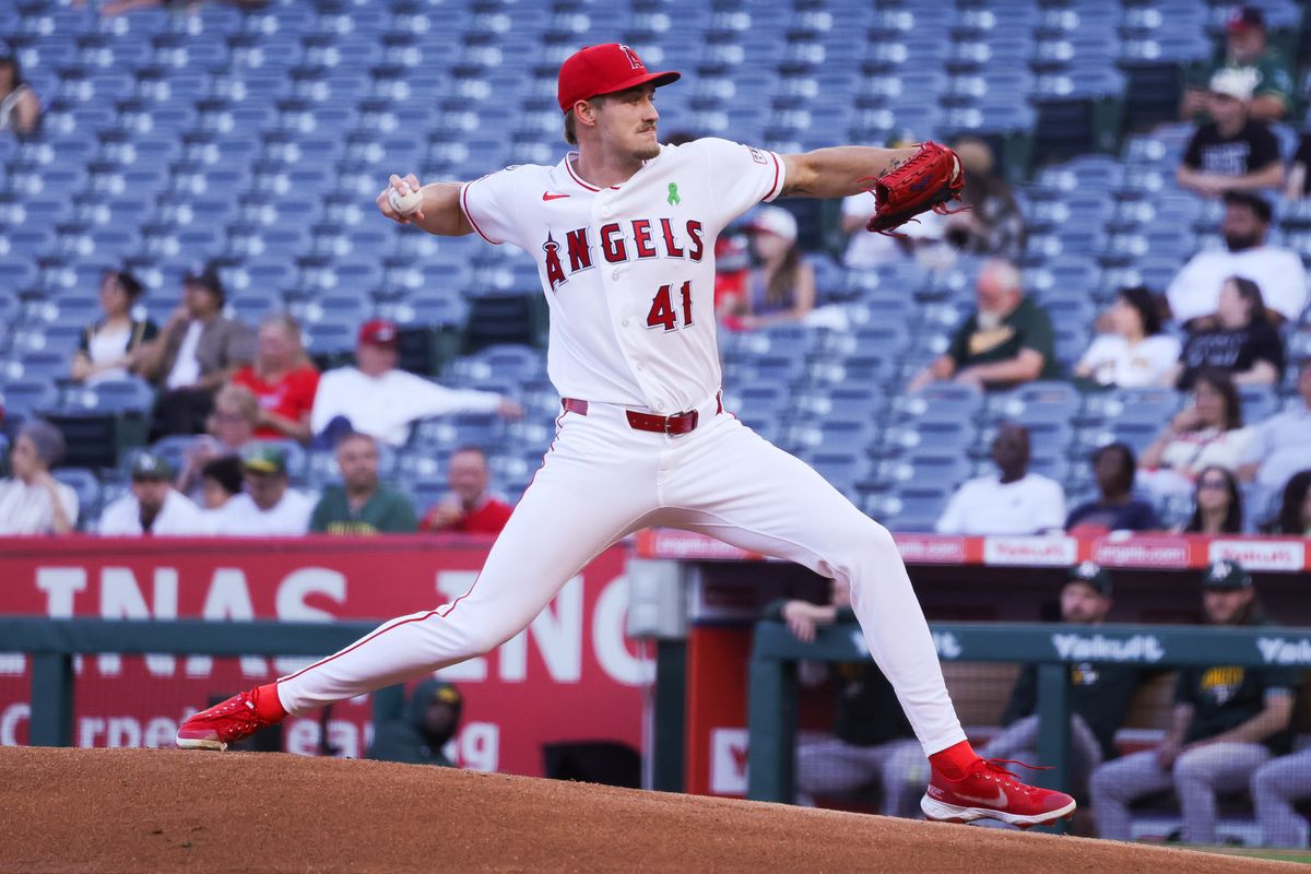 Los Angeles Angels right-handed pitcher Jack Kochanowicz (41) pitches during the MLB game against the Athletics Wednesday May 20th, 2026 at Angel's Stadium in Anaheim, Calif. Los Angeles Angels right-handed pitcher Jack Kochanowicz (41) pitches during the MLB game against the Athletics Wednesday May 20th, 2026 at Angel's Stadium in Anaheim, Calif.