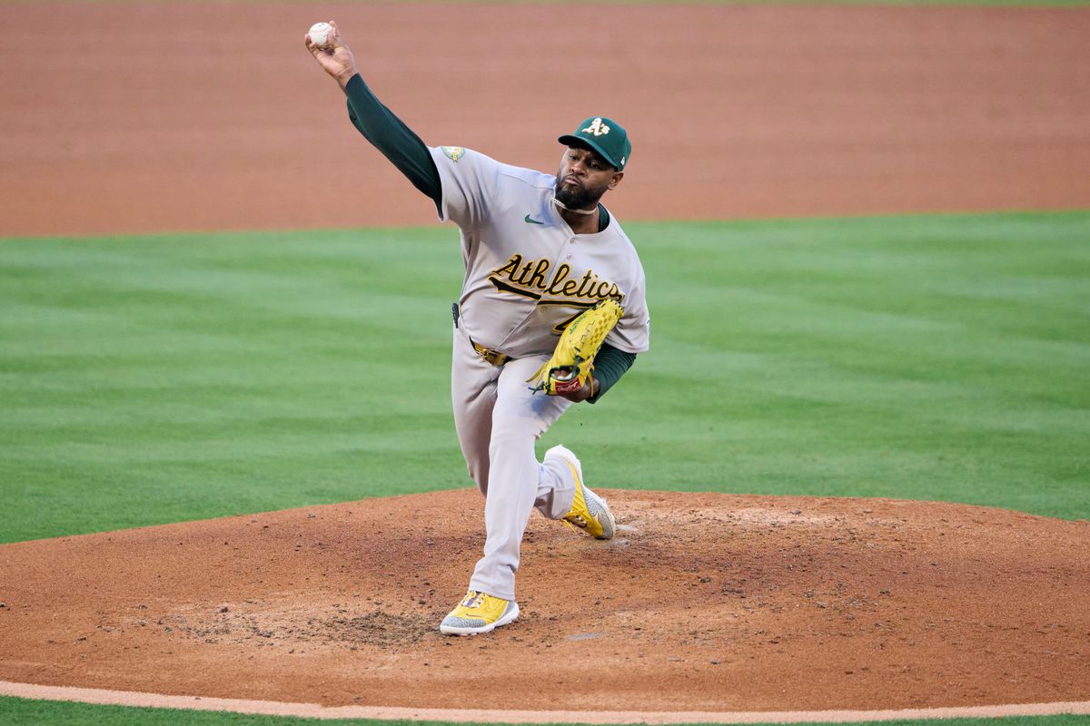 The Athletics Luis Severino #40 pitches during an MLB game against The Los Angeles Angels on May 21st, 2026 at Angels Stadium in Anaheim, California. The Athletics Luis Severino #40 pitches during an MLB game against The Los Angeles Angels on May 21st, 2026 at Angels Stadium in Anaheim, California.