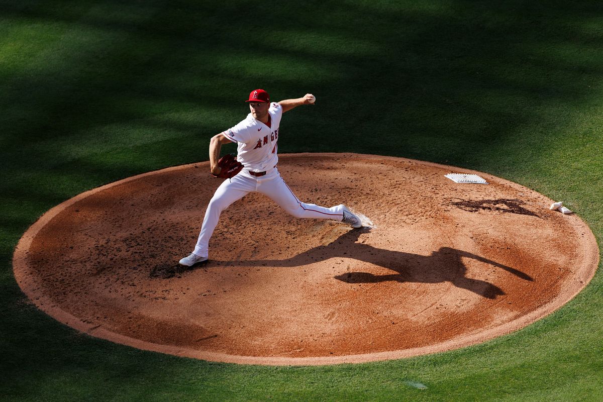 Reid Detmers #48 of the Los Angeles Angels pitches during the game against the Texas Rangers at Angel Stadium of Anaheim on May 24, 2026 in Anaheim, California. Reid Detmers #48 of the Los Angeles Angels pitches during the game against the Texas Rangers at Angel Stadium of Anaheim on May 24, 2026 in Anaheim, California.