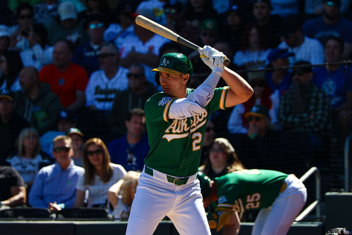 Athletics OF Tyler Soderstrom (21) stands in the box during an MLB Spring Training game against the Los Angeles Angels on Sunday March 8, 2026, in Las Vegas, Nevada. Athletics OF Tyler Soderstrom (21) stands in the box during an MLB Spring Training game against the Los Angeles Angels on Sunday March 8, 2026, in Las Vegas, Nevada.