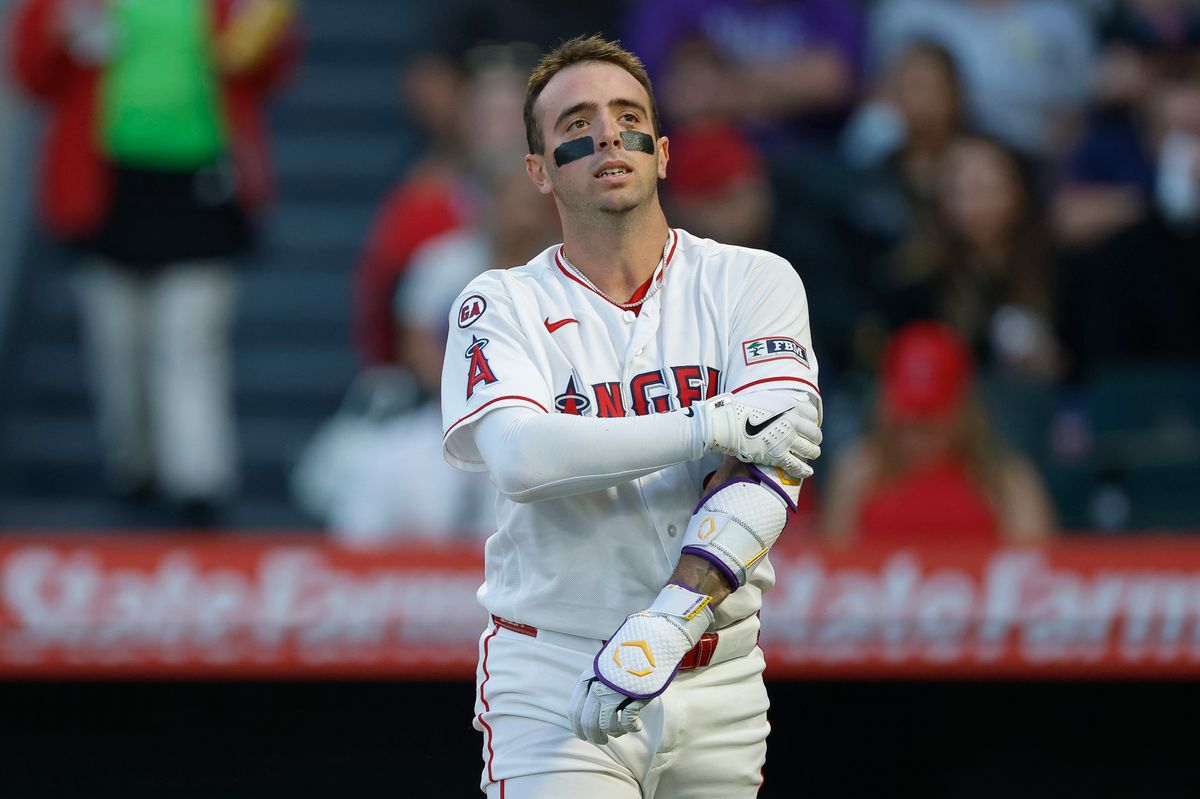 Zach Neto #9 of the Los Angeles Angels reacts after a hit by pitch against the New York Mets at Angel Stadium on May 1, 2026, in Anaheim, California. Zach Neto #9 of the Los Angeles Angels reacts after a hit by pitch against the New York Mets at Angel Stadium on May 1, 2026, in Anaheim, California.